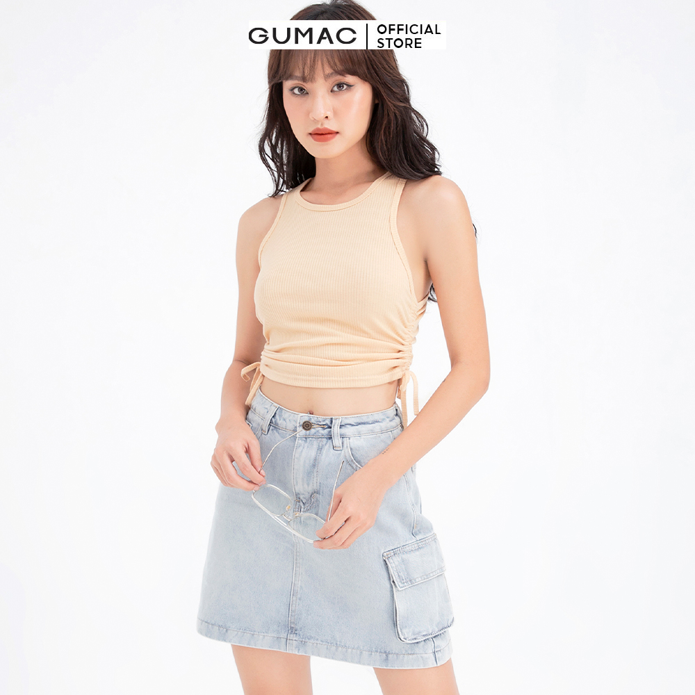 Áo crop-top nữ sát nách rút sườn GUMAC ATB637