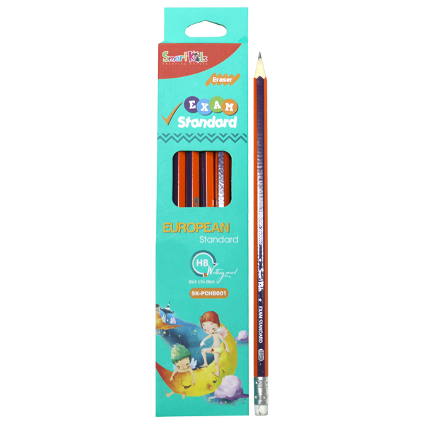 Hộp 12 Bút Chì Đen SMARTKIDS Exam Standard Có Gôm HB SK-PCHB001 - Xanh Dương (21.2 x 4.6 x 1.5 cm)