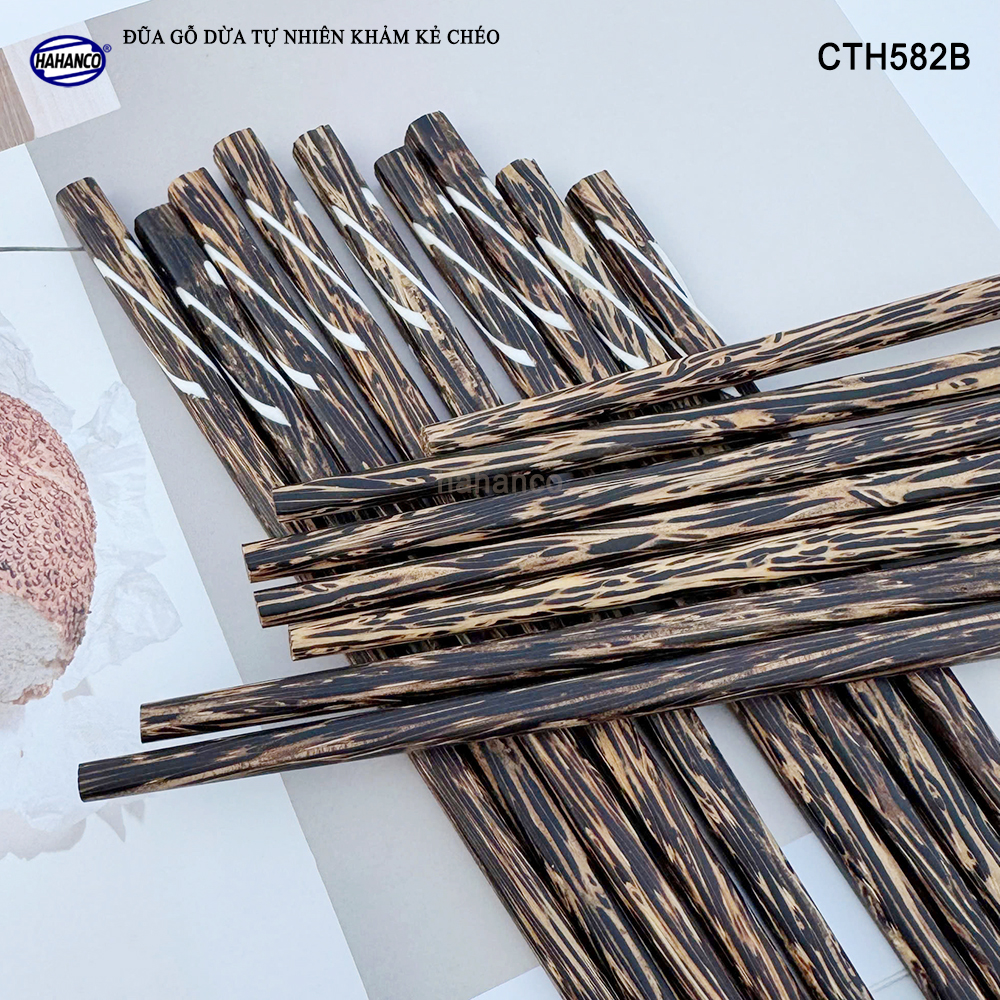 Đũa Gỗ Dừa Đen Khảm Kẻ Chéo HAHANCO An Toàn Đẹp Mắt Dùng Cho Quán Ăn Gia Đình - CTH582B