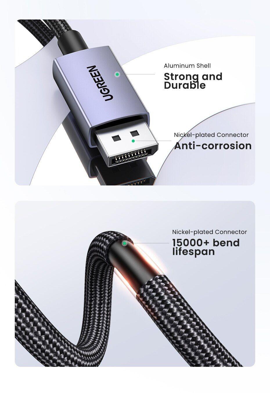 Ugreen UG15384DP118TK 2M DP 2.1 16K30Hz 10K60Hz 8K120Hz 4K144Hz Cáp Displayport chuẩn hỗ trợ độ phân giải cao dây bọc dù - HÀNG CHÍNH HÃNG