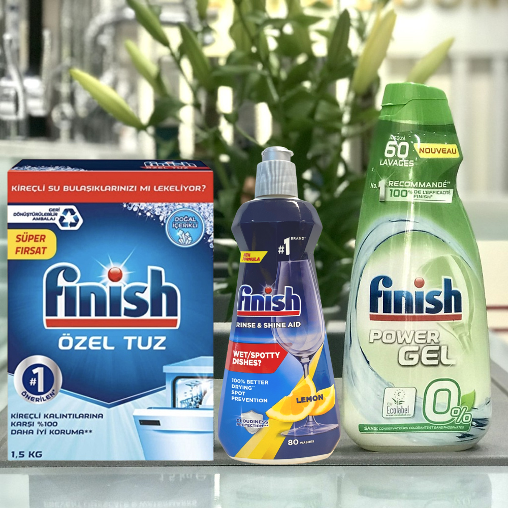 Combo Finish Eco : Gel rửa bát Eco 900ml + Bóng Eco 400ml + Muối 1,5kg