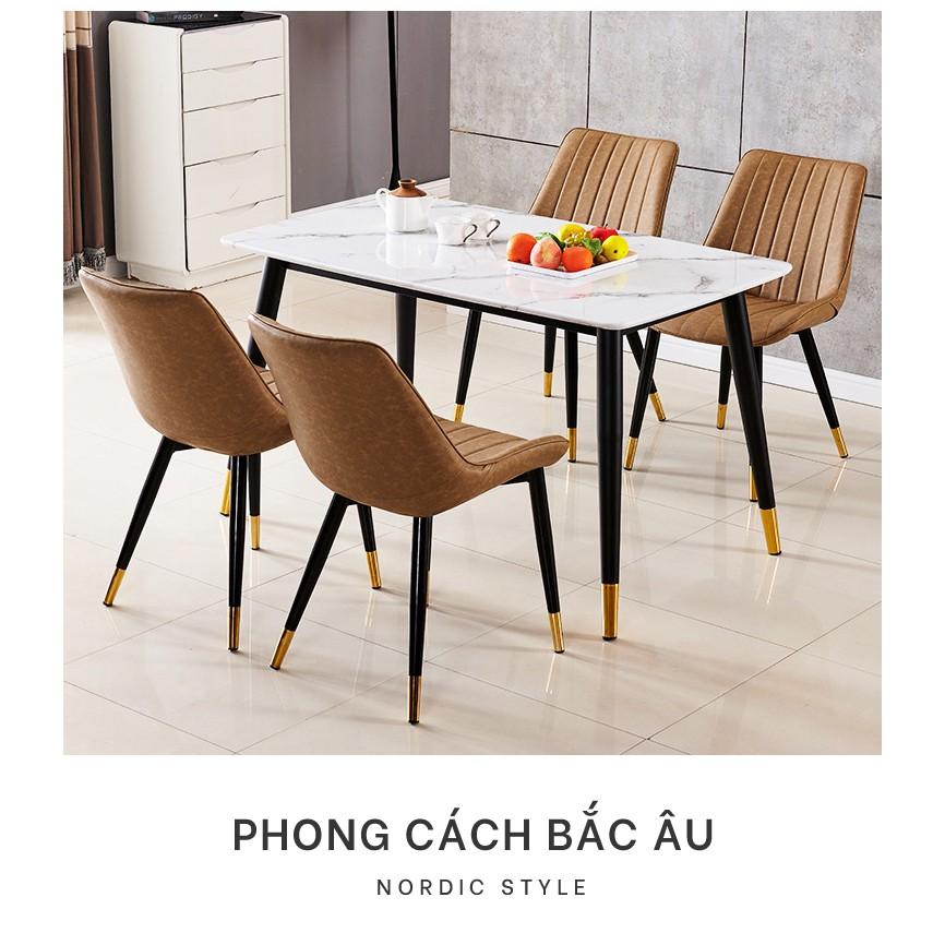 Nội Thất  Ghế Ăn Thư Giãn Loft Họa Tiết Sọc Bọc Da Chân Sắt Cao Cấp Kích thước 41x53x82cm