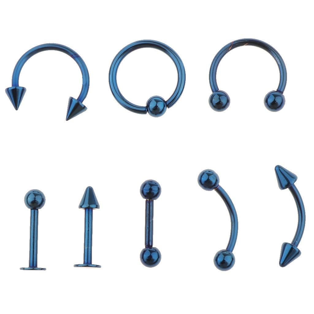 8 Pieces Nose Lip Tongue Eyebrow Tragus Piercing Body Jewelry 16g Gold