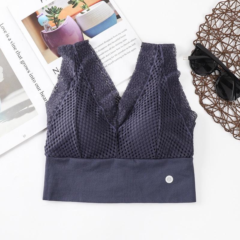 Áo ngực nữ thể thao liền mảnh phối ren cực đẹp – Áo lót ống hở lưng đệm lót cao su yoga