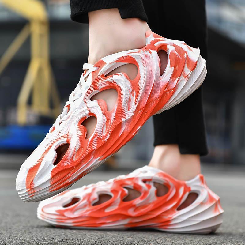 UNISEX Bãi biển Sandal Eva Phụ nữ Đàn ông Giày Garden Garden Giày cà vạt Giày sneakers Sneakers Giày Water Slip-On Foam Runner Color: White Orange Shoe Size: 43