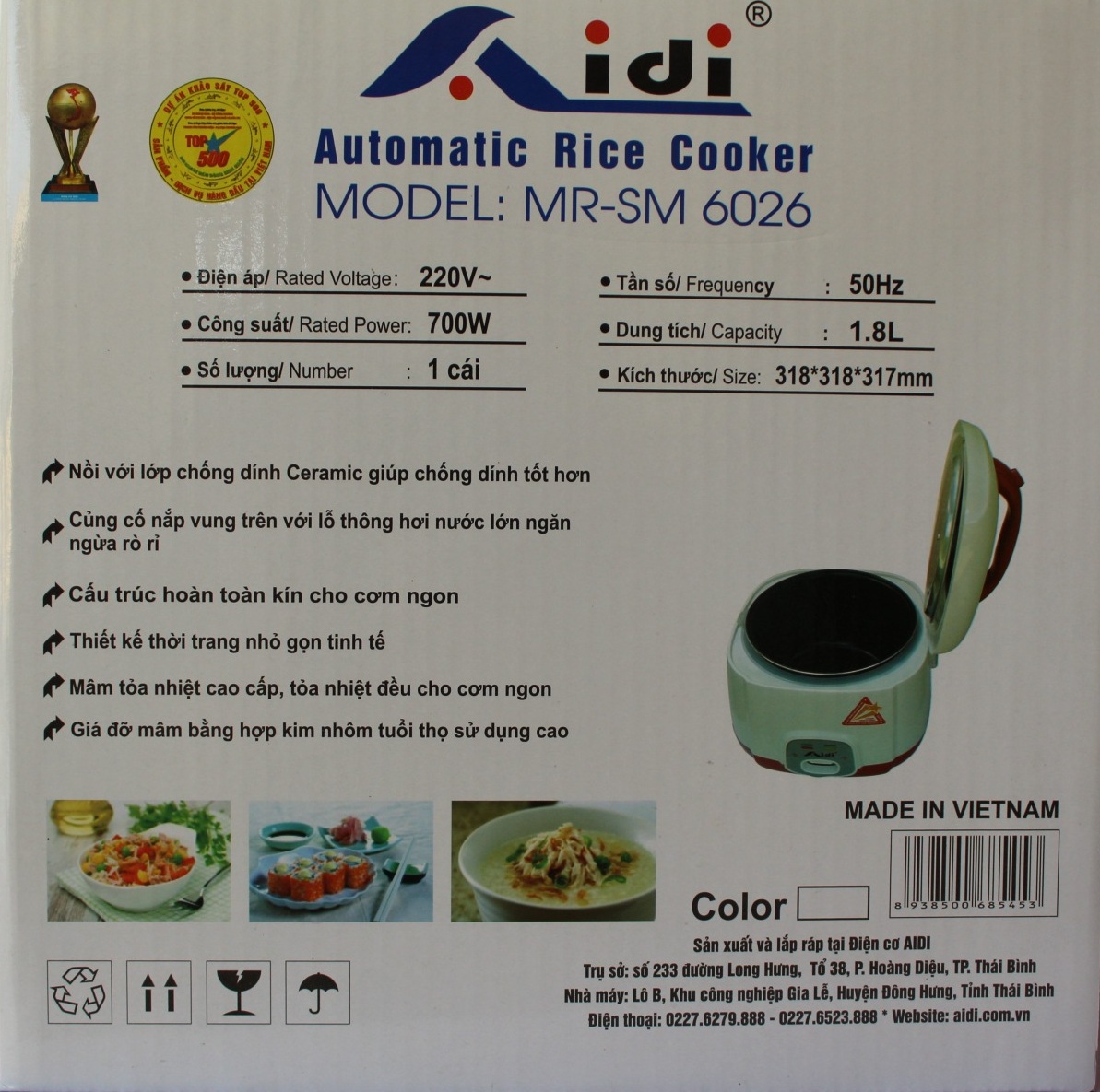 Nồi Cơm Điện Ủ Đa Chiều Nắp Gài Thân Nhựa Aidi MR-SM 6026  - Chính Hãng