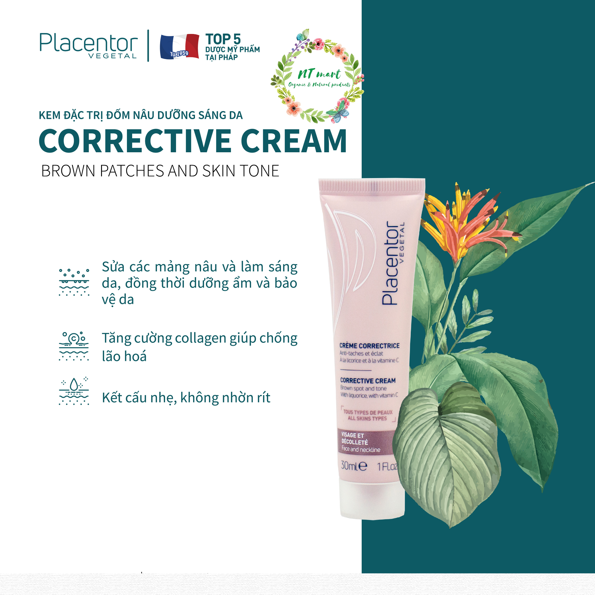 [THUẦN CHAY] Kem dưỡng ẩm làm mờ đốm nâu Placentor Corrective Cream