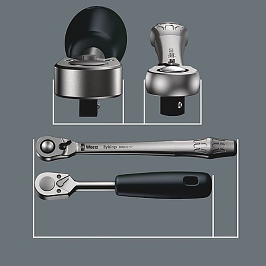 Bộ tuýp cần siết kim loại 3/8", 8100 SB 8 Zyklop Metal Ratchet Set with switch lever, Wera 05004048001