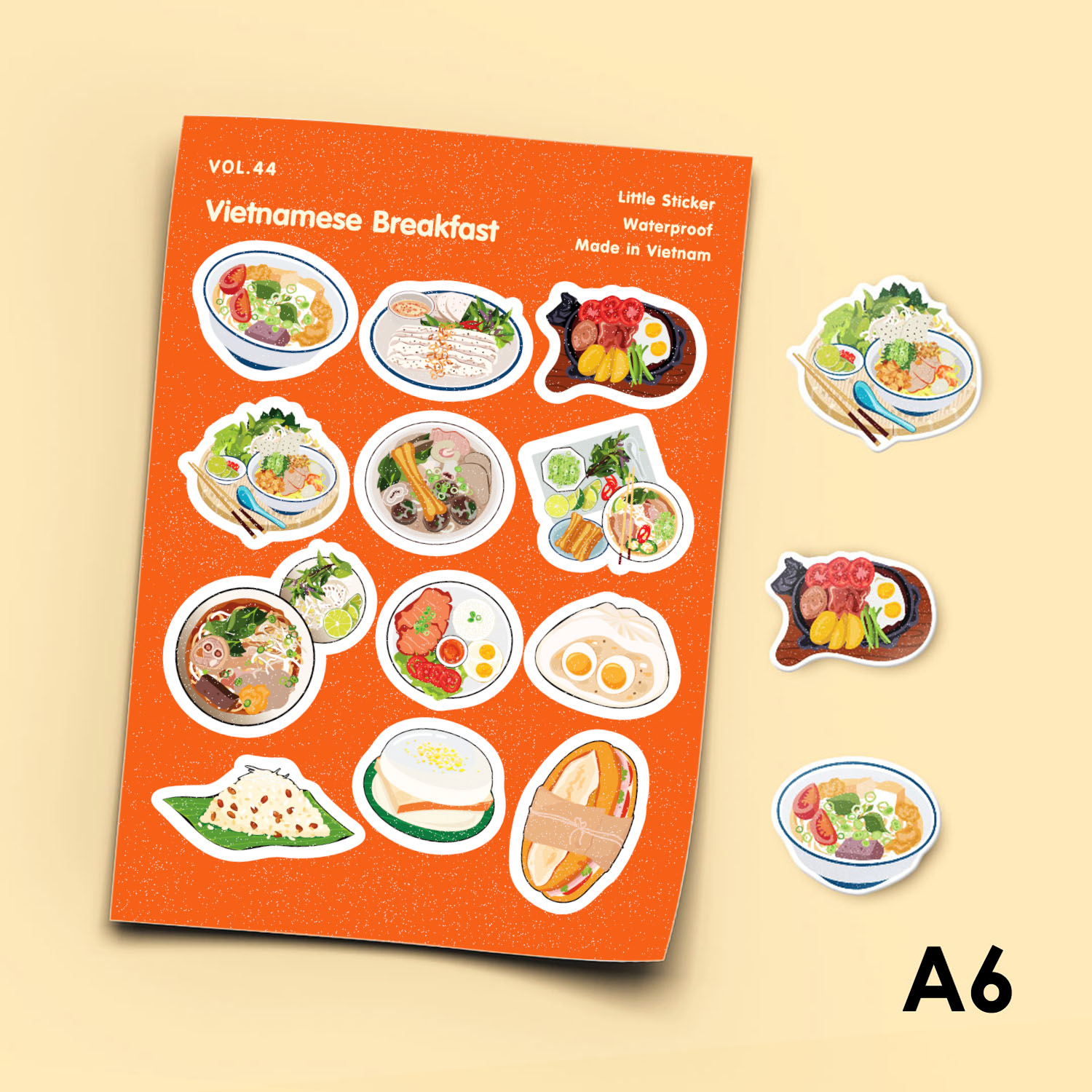 Vol.44 Vietnamese Breakfast - Little Sticker Sheet A6 hình dán cán màn cao cấp - Sticker Factory
