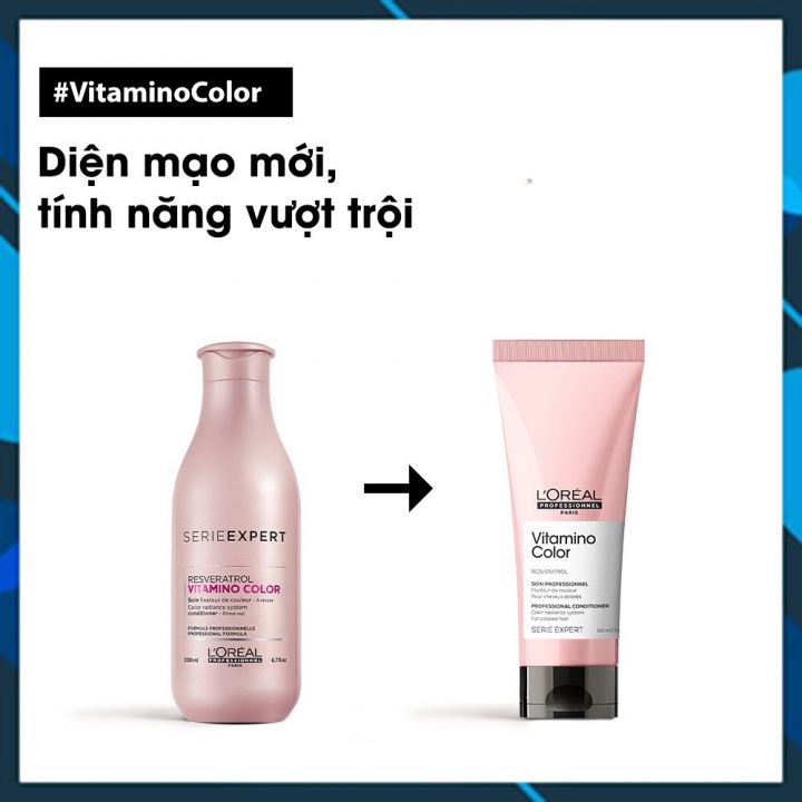 Bộ dầu gội xả chăm sóc giữ màu tóc nhuộm L'oreal Serie Expert Resveratrol Vitamino color radiance 500ml + 200ml