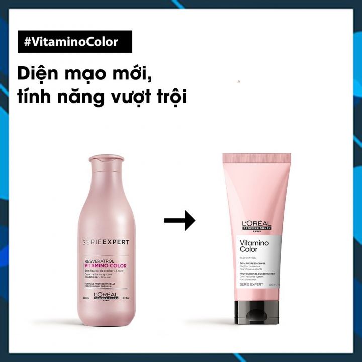 Bộ dầu gội xả chăm sóc giữ màu tóc nhuộm L'oreal Serie Expert Resveratrol Vitamino color radiance 500ml + 200ml