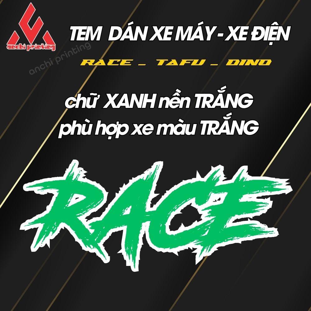 Tem dán xe, sticker dán xe máy xe đạp điện chữ RACE, TAFU, DINO chất liệu chống nước,chống rách - ANCHI PRINTING - Chữ Xanh nền Trắng