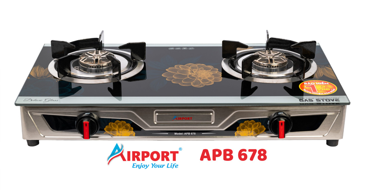 Bếp gas đôi mặt kính AIRPORT APB 678 Hàng chính hãng