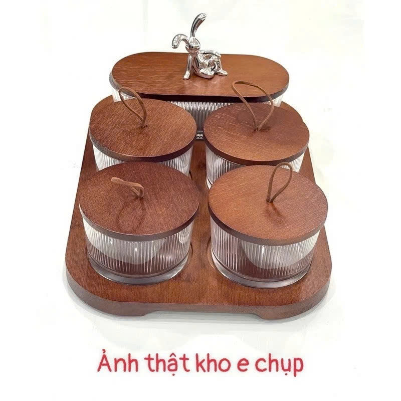 Hũ Đựng Mứt Tết 6 Ngăn Thuỷ Tinh Có Nắp - Khay Mứt Trái Tim - Kèm Khay Đựng Bánh Kẹo, Hoa Quả Trang Trí Ngày Tết Sang Trọng - HÀNG CHÍNH HÃNG MINIIN