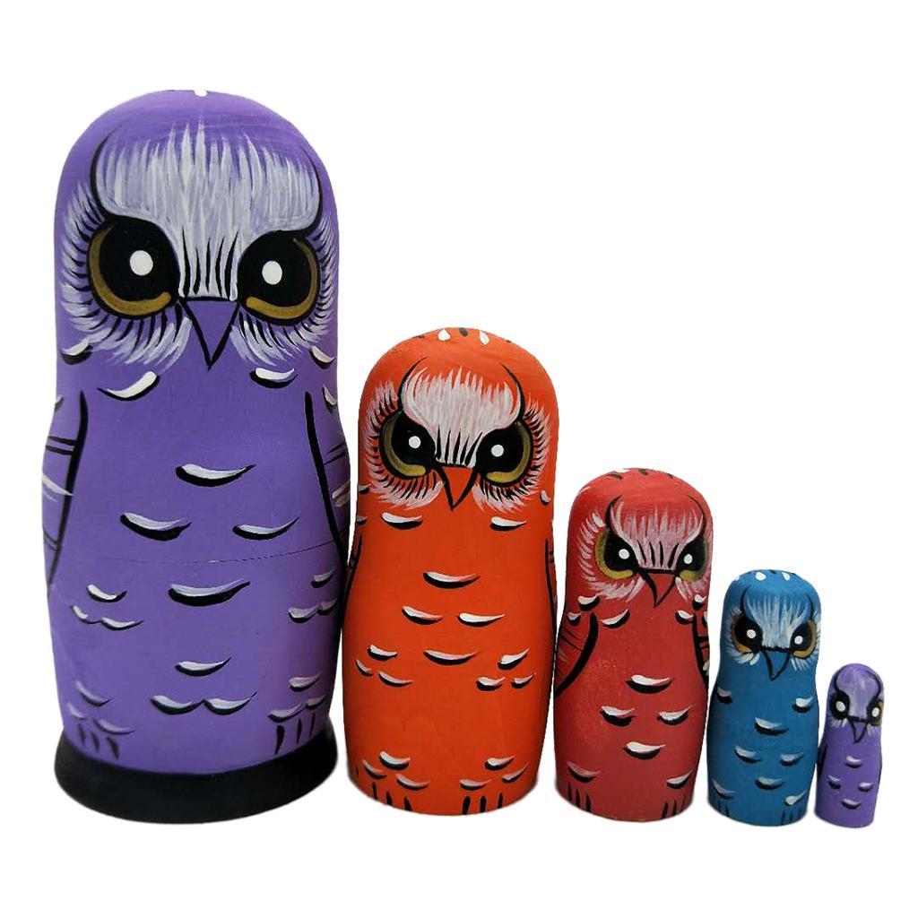 5pcs Lovely Owl Russian Nesting Doll Matryoshka Stacking Dolls Wooden