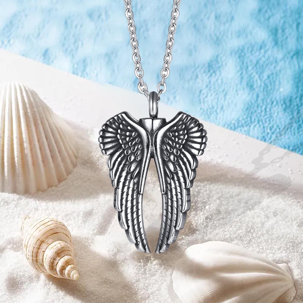 Angel Wing Urn Necklaces Stainless Steel Cremation   Holder for Vintage Women Men