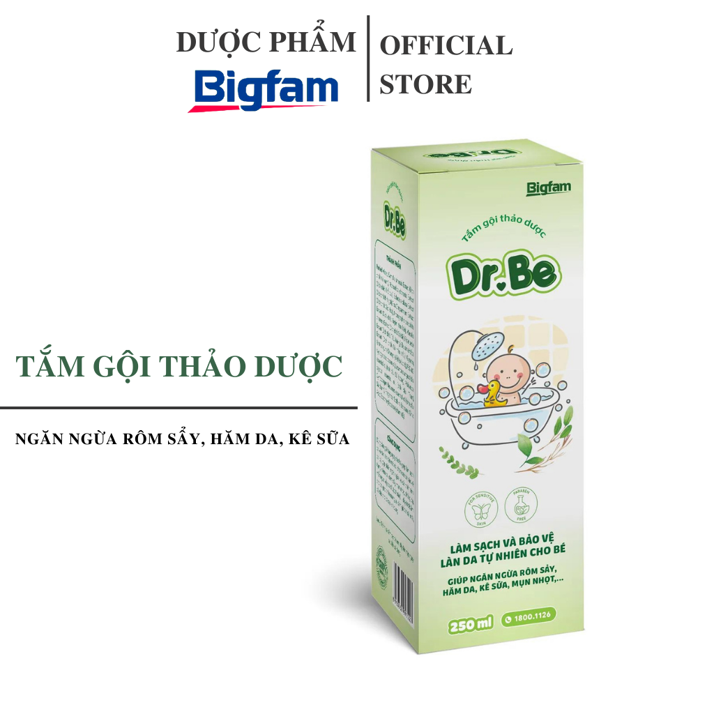 Nước tắm gội thảo dược Dr.Be Bigfam ngăn ngừa rôm sẩy, kê sữa cho trẻ em 250ml