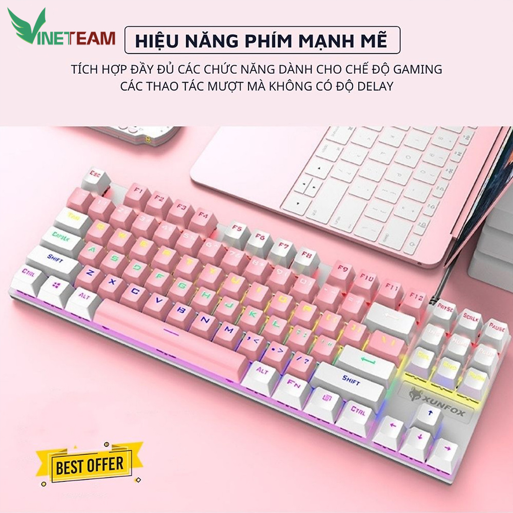 Bàn Phím Cơ Gaming Vinetteam K80 Phím Cơ Gõ Siêu Đã LED RGB 20 Chế Độ Nháy Cực Đẹp Thiết Kế Nhỏ Gọn 87 Key Dùng Cho Máy Tính Laptop – Hàng Chính Hãng