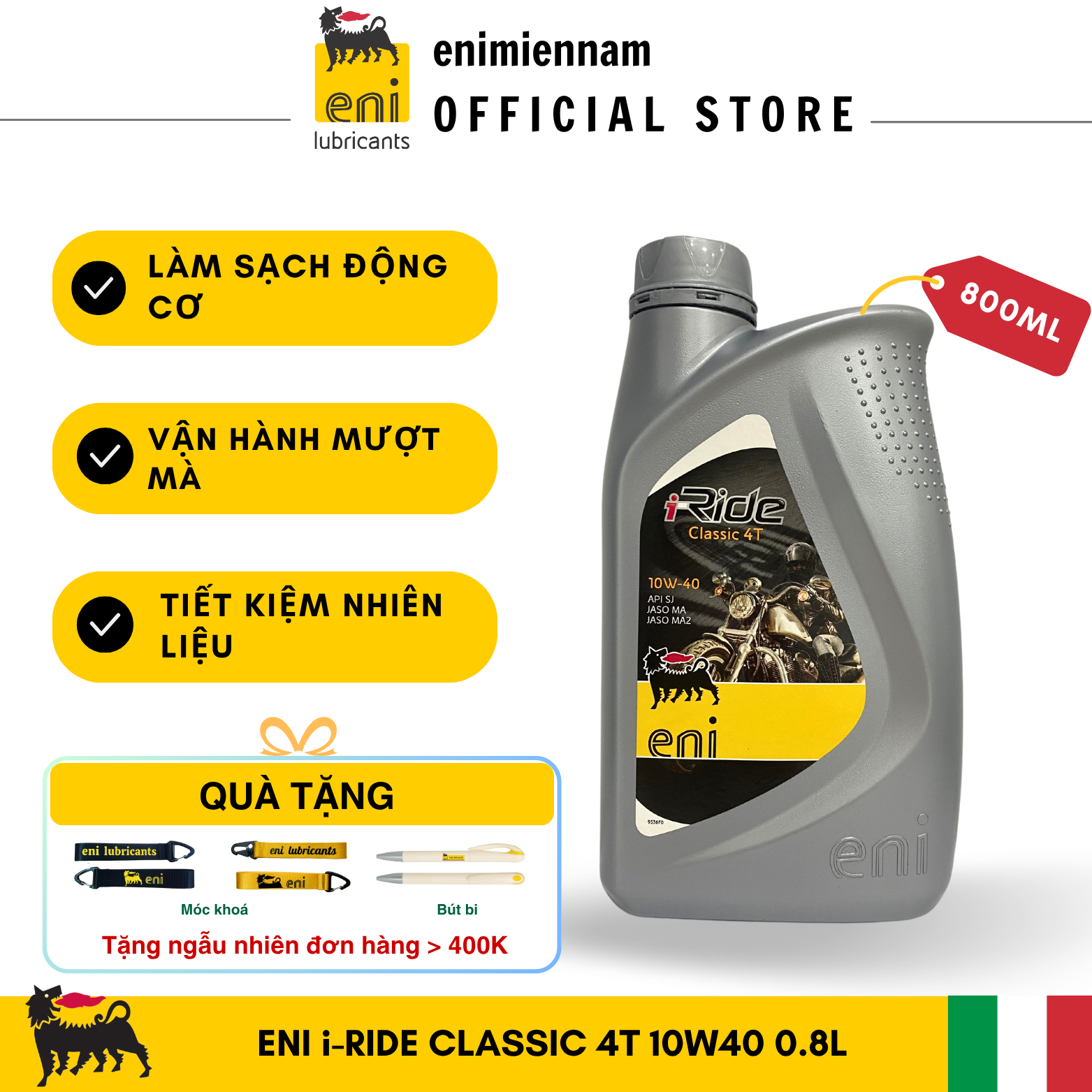 (HCM) NHỚT ENI I-RIDE CLASSIC 4T 10W40 0.8L CHO XE SỐ