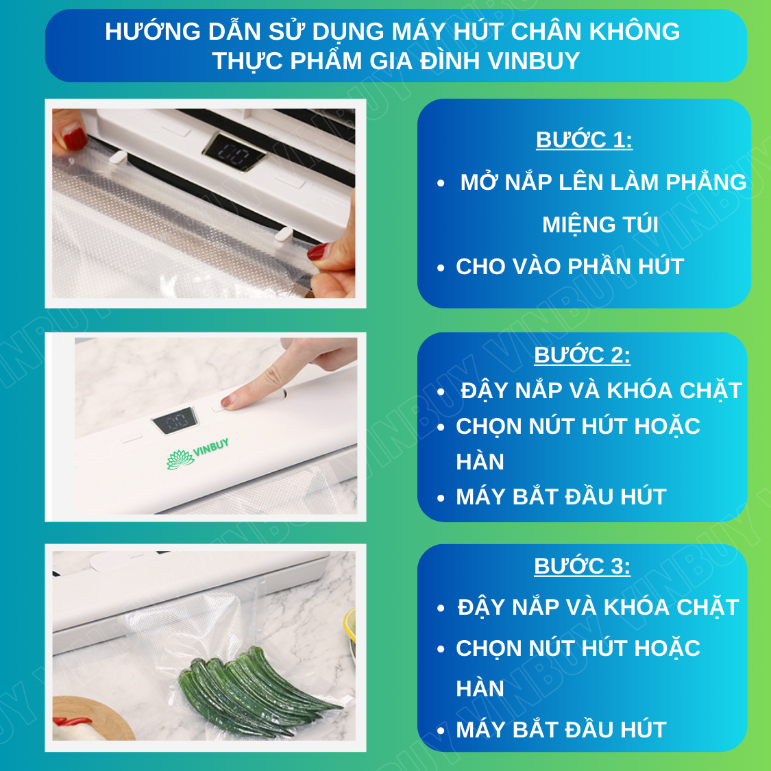 Máy hút chân không thực phẩm gia đình Vinbuy, bảo quản hàn miệng túi, hút khô ướt mềm, tặng kèm 10 túi hút chân không - Hàng chính hãng