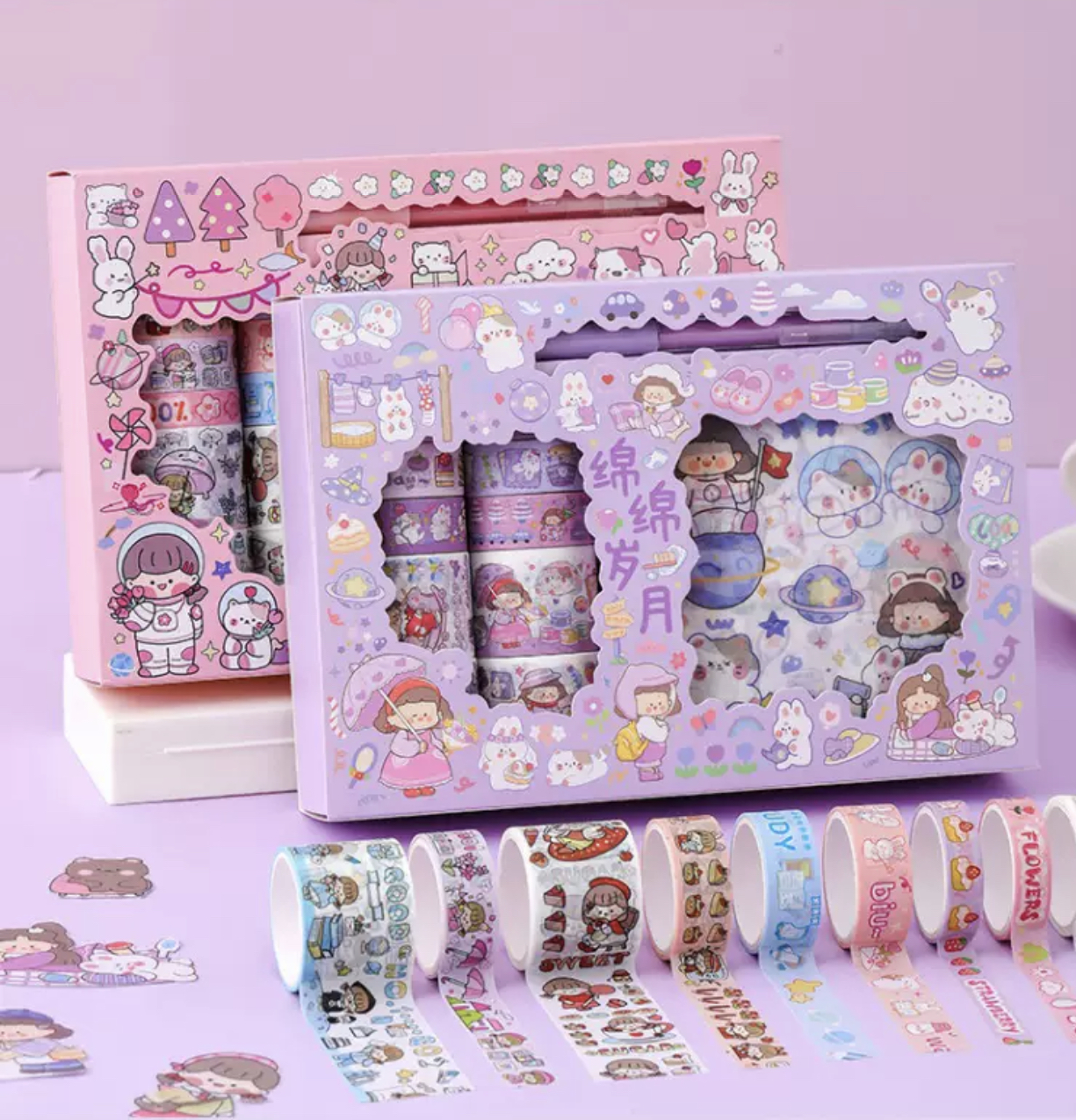Sticker Set Băng Keo Giấy Họa Tiết Dễ Thương Dùng Trang Trí Sổ Tay