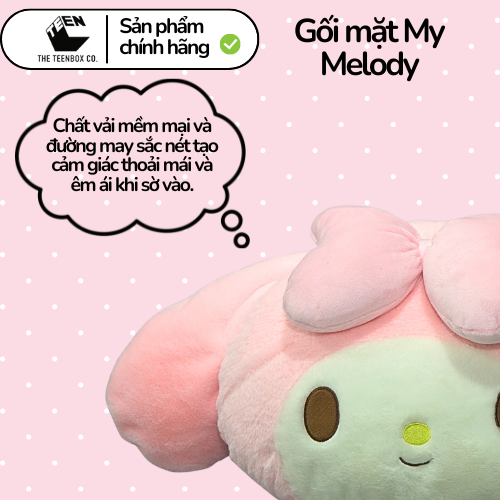 Gối mặt My Melody , Gấu Bông Sanrio Chính Hãng, Quà tặng đáng yêu, Sản phẩm chính hãng, Phân phối bởi Teenbox