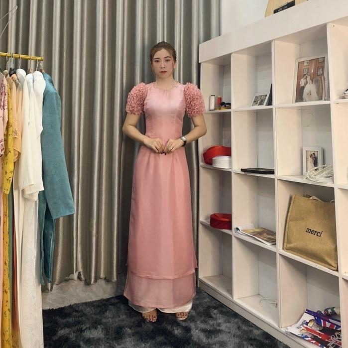 Áo dài tơ óng ánh kim cao cấp thiết kế tay mới hiện đại