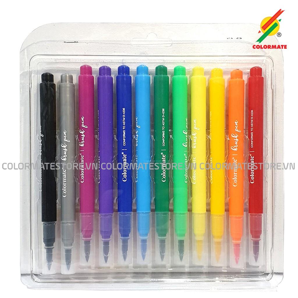 Bút cọ màu nước Colormate Brush Pen, màu nước dạng bút dễ dàng sử dụng bộ 12 bút màu - COLORMATE