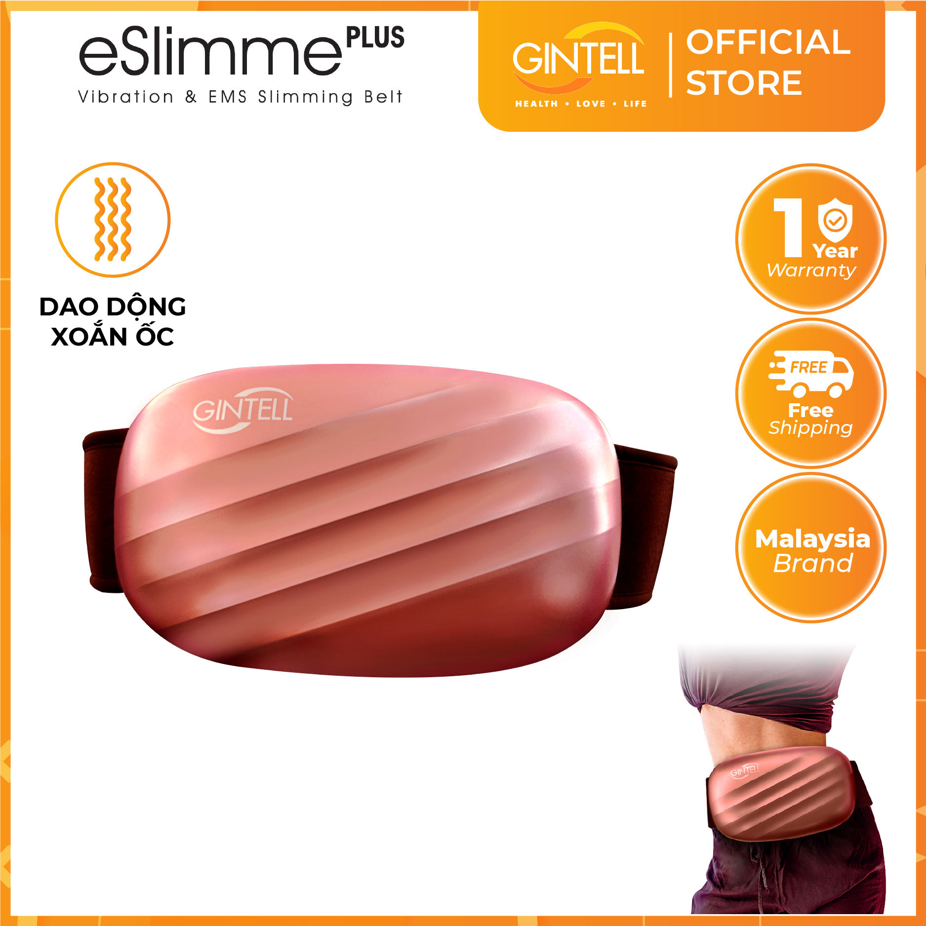 Đai Đeo Massage Rung Tan Mỡ GINTELL - Eslimme PLUS Chính Hãng | 1 Năm Bảo Hành