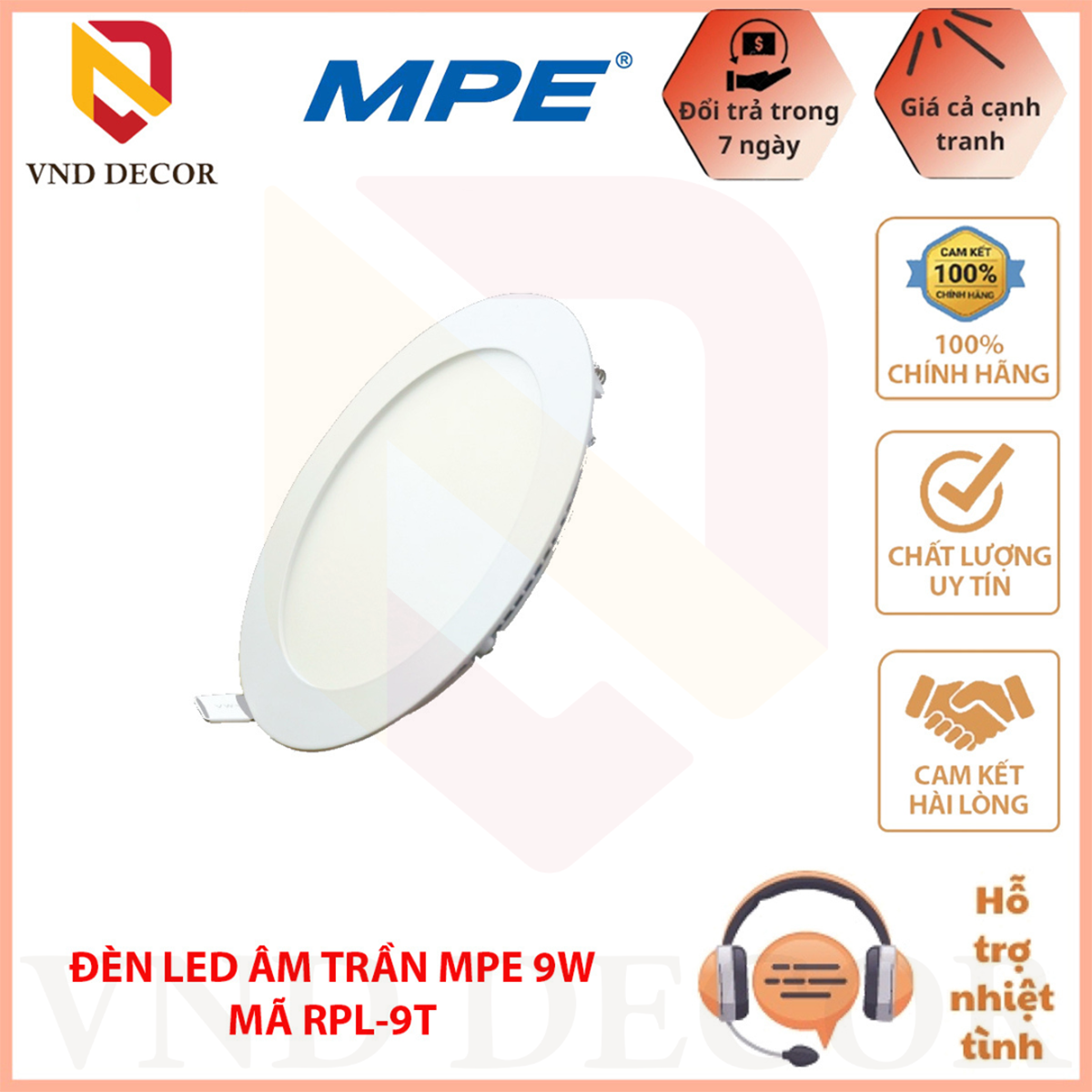 ĐÈN LED ÂM TRẦN 9W THƯƠNG HIỆU MPE CHÍNH HÃNG, LED PANEL MPE 9W TRÒN RPL-9 ÁNH SÁNG TRẮNG, BẢO HÀNH CHÍNH HÃNG