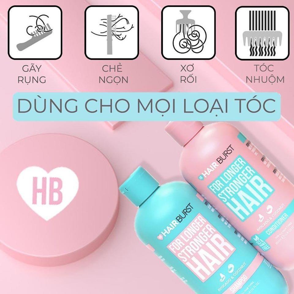 Combo set gội xả Hairburst 350ml/chai + Kẹo dẻo kích thích mọc tóc, chắc khỏe Chewable Hairbust 60 viên