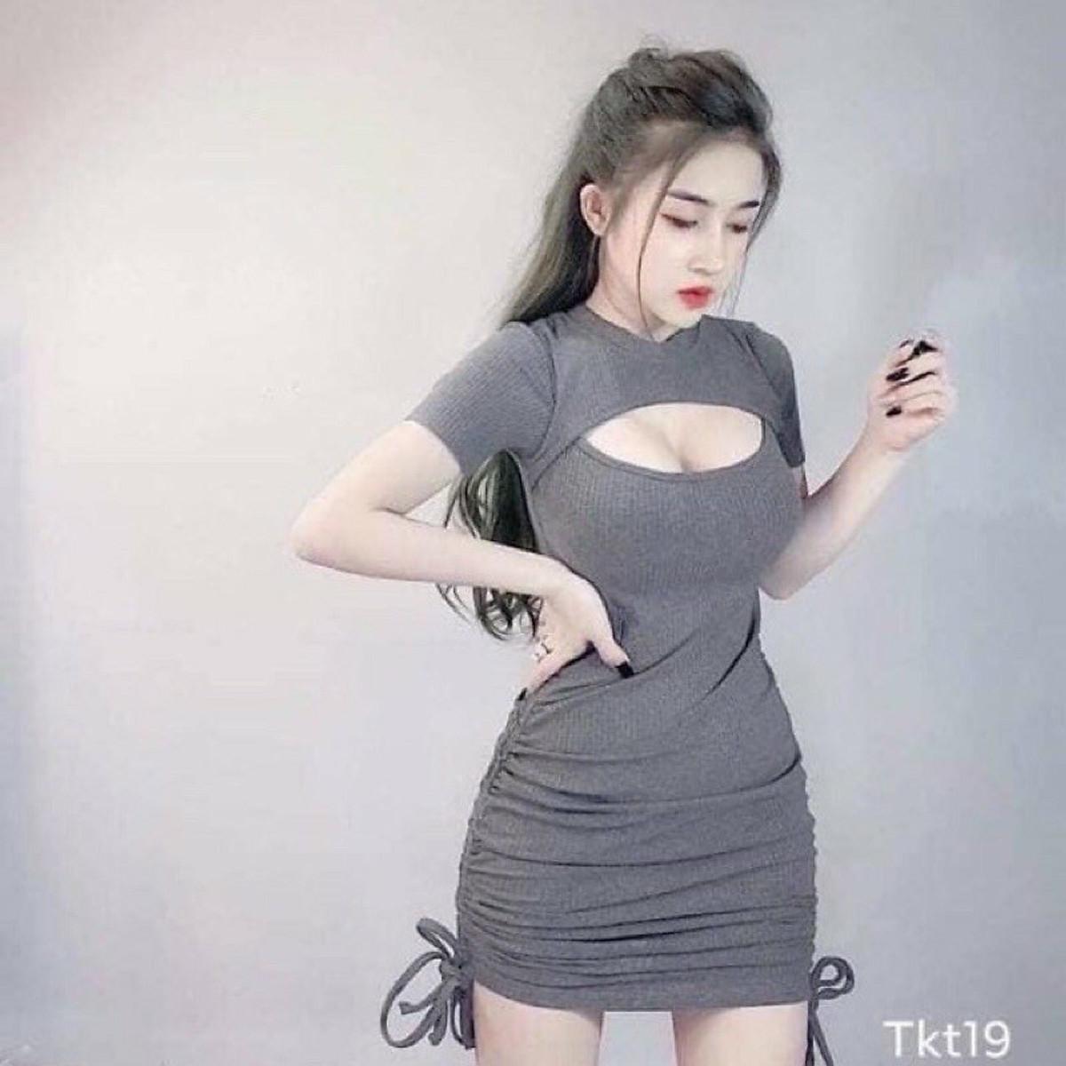Đầm body khoét ngực dây rút 2 bên hông chất zip cotton cá tính aloha