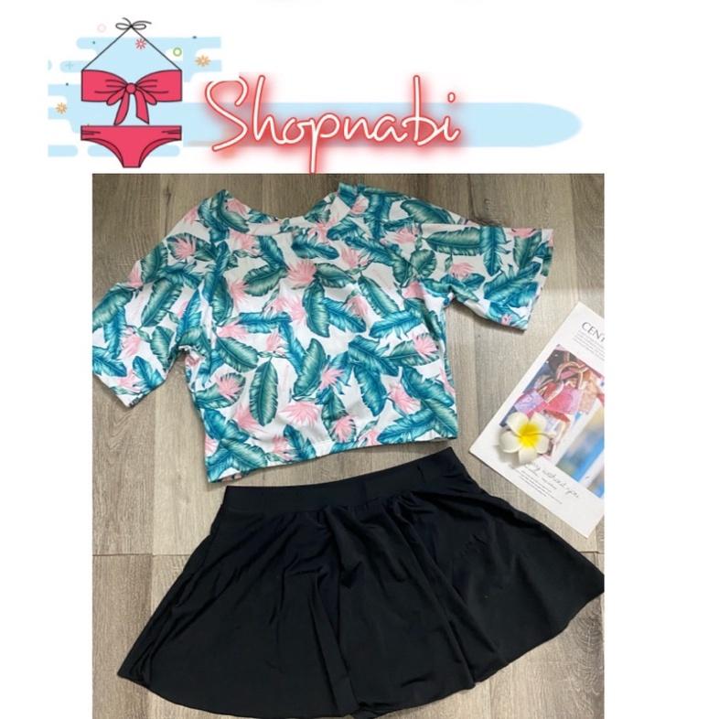 Đồ bơi nữ big size kín đáo- Bikini đi biển tay ngắn áo croptop váy xoè- shopnabi