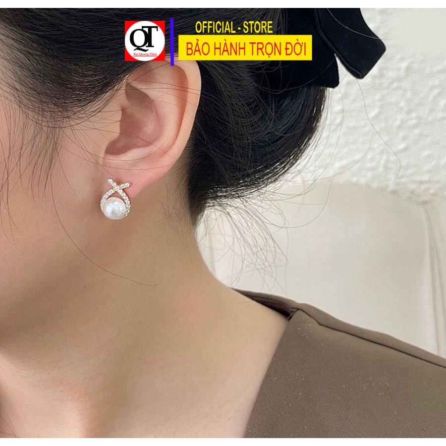 Bông tai nụ size 6ly chất liệu bạc ta gắn đá cobic cao cấp chốt đeo sát tai Bạc Quang Thản - QTBT110