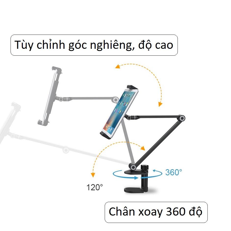 P60 Kệ kẹp ipad, máy tính bảng kẹp cạnh bàn, cố định đầu giường, điều chỉnh 3 khớp, xoay 360 độ cao cấp