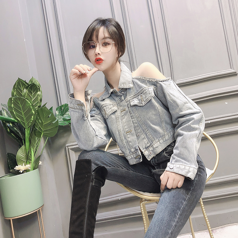 Hàng Quảng Châu - Áo sơ mi jean vai cut-out kết đá sang chảnh - A16263