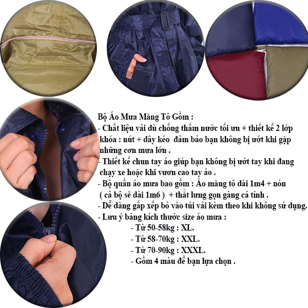 Áo Mưa Măng Tô Vải Dù 1m6 Không Thấm Nước - Lựa Màu