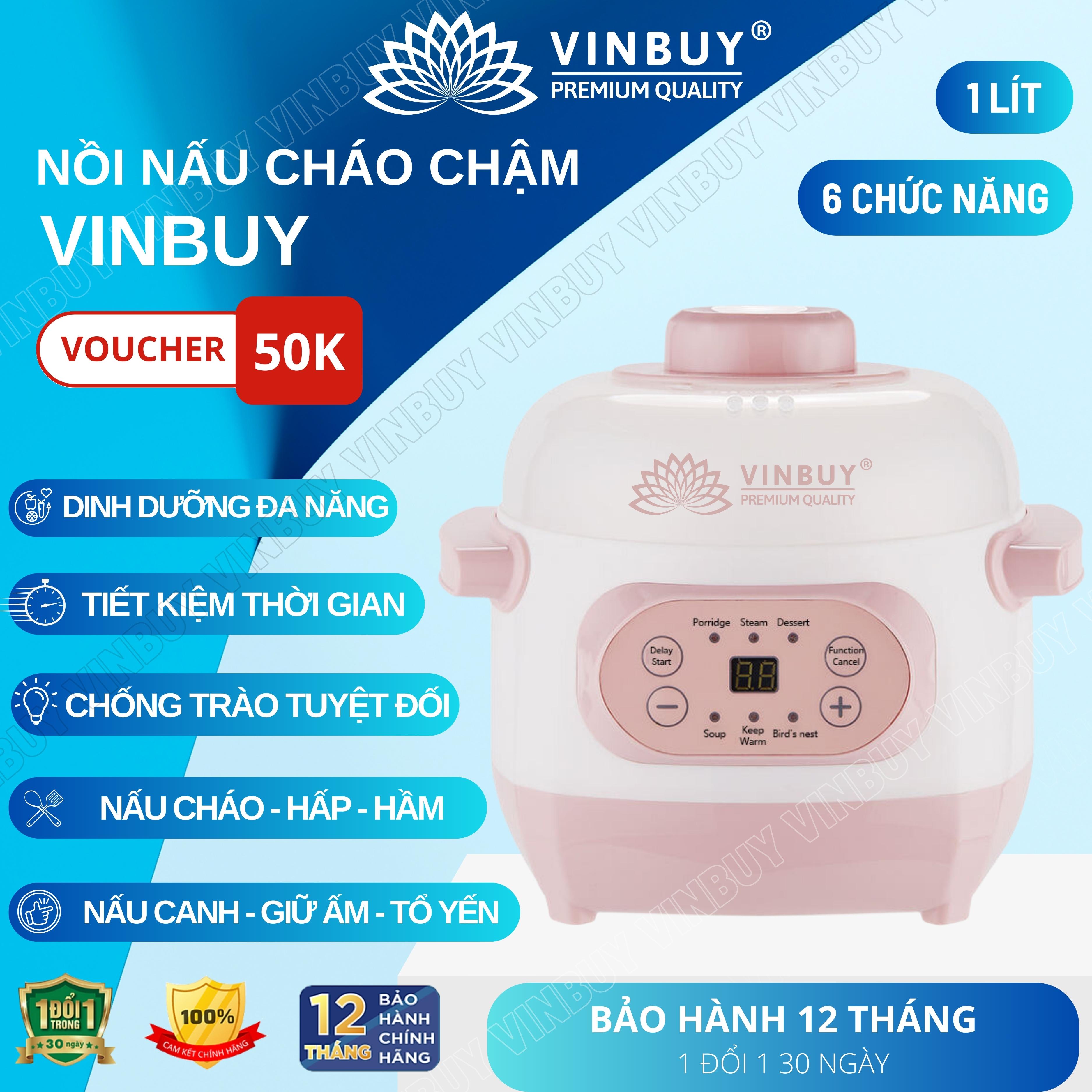 Nồi nấu cháo chậm VINBUY cho bé ăn dặm, nồi chưng yến, nồi tiềm thuốc bắc, nồi nấu chậm, dung tích 1 lít, công suất 200w - Hàng chính hãng