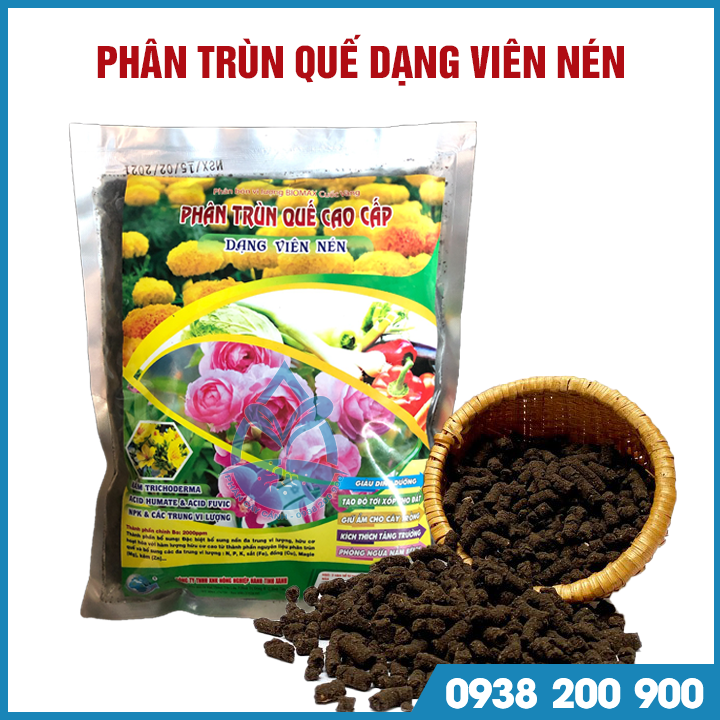 Phân trùn quế cao cấp dạng viên nén - Gói 1kg - Phân giun quế nguyên chất dành cho hoa Lan, hoa hồng, cây kiểng