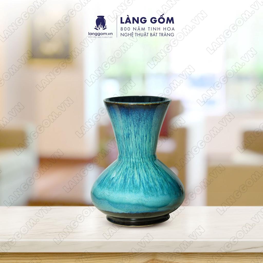 Bình hoa, lọ hoa Gốm sứ Bát Tràng cao cấp men hỏa biến dáng tỏi dẹt dùng làm quà tặng, trang trí - Làng Gốm Bát Tràng