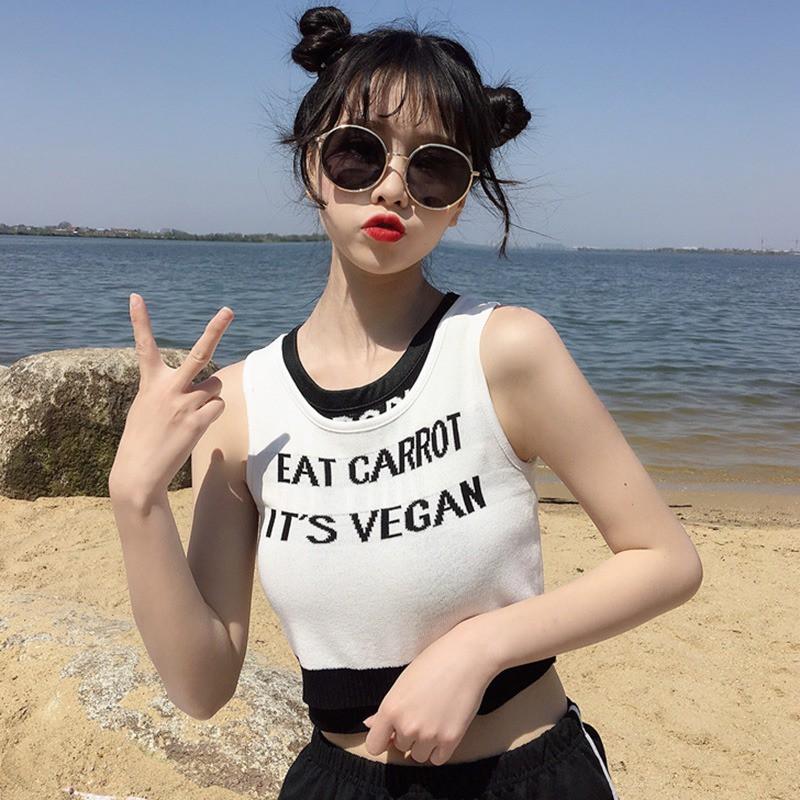 Áo Dệt Kim Nữ Không Tay In Chữ Thời Trang Mùa Hè