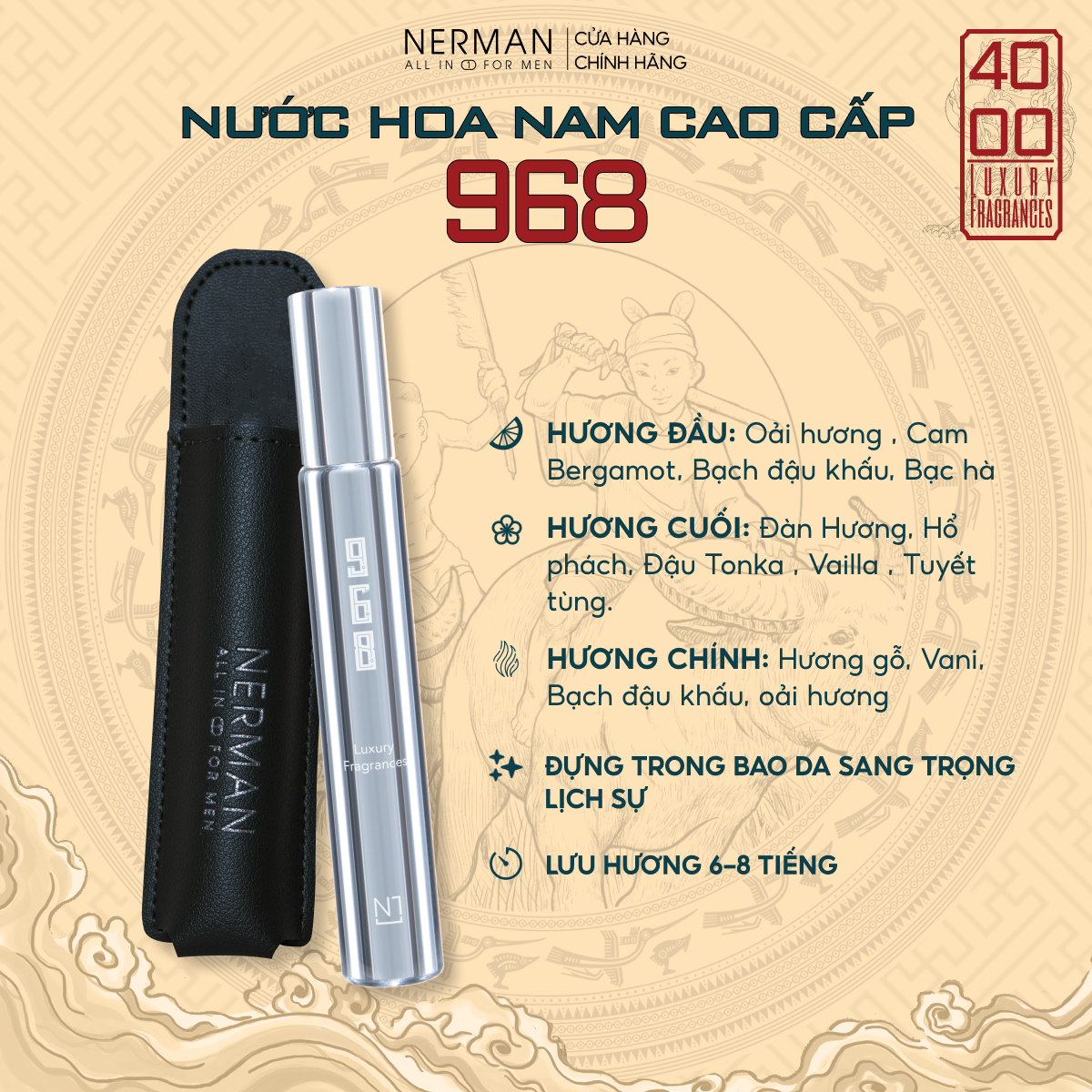 Bộ 3 chai nước hoa nam chính hãng Nerman 4000 - VERSION 2 - Hương thơm mạnh mẽ lôi cuốn, lưu hương tới 8h 10ml/chai