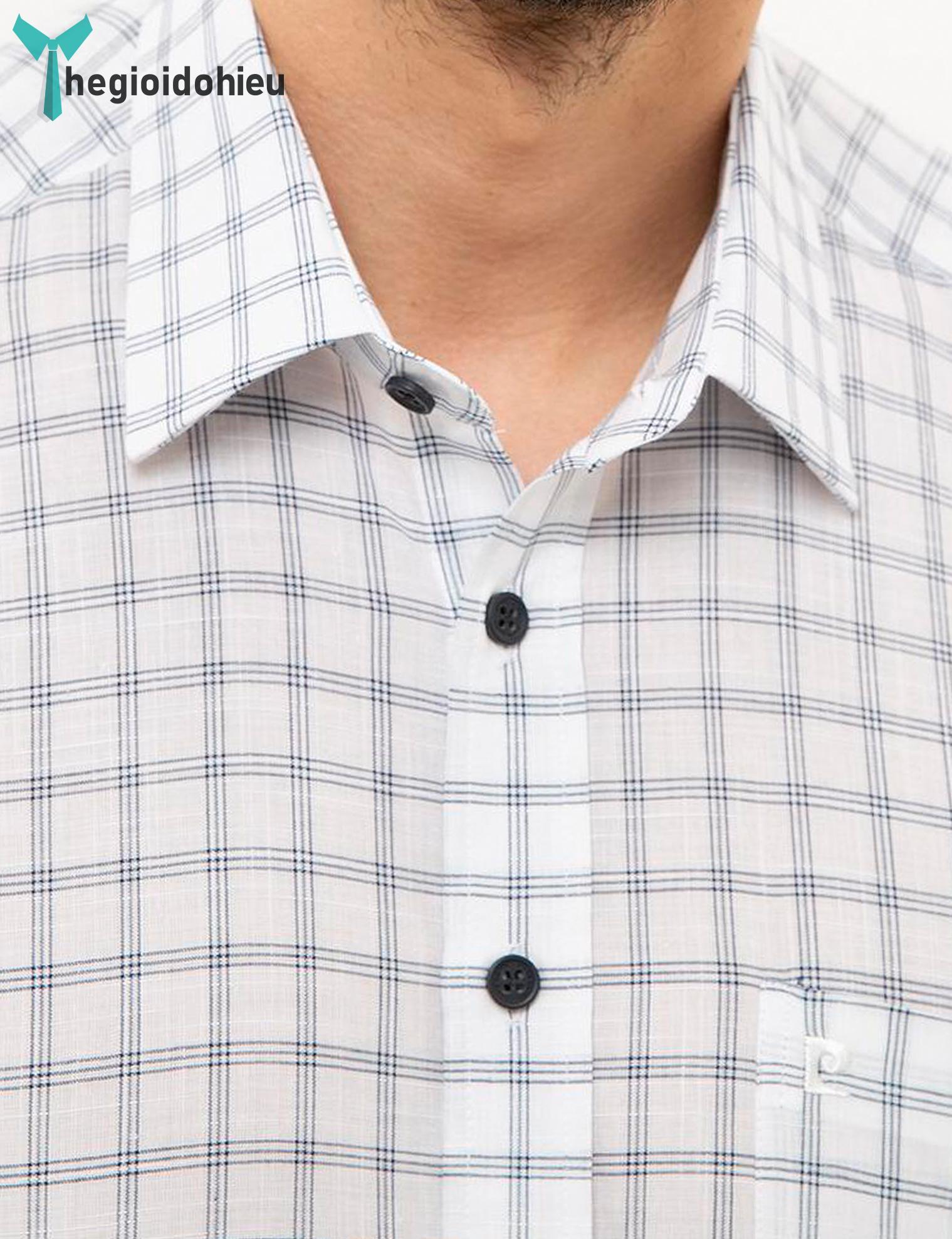 Áo sơ mi nam ngắn tay Pie Cardin PCShirt83 (Trắng caro nhỏ) - Hàng nhập khẩu - Có túi