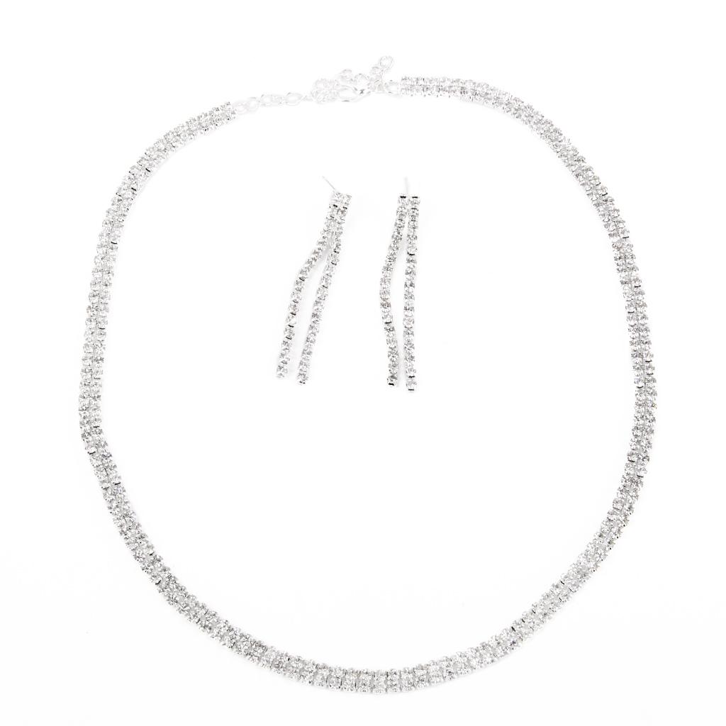 Crystal Rhinestone Necklace Drop Earrings Jewelry Set Wedding Bridal Party