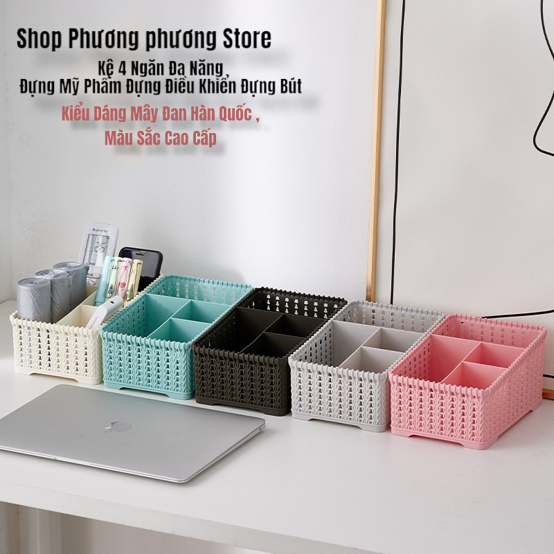 Khay đựng mỹ phẩm nhiều ngăn kiểu dáng mây đan HÀN QUỐC