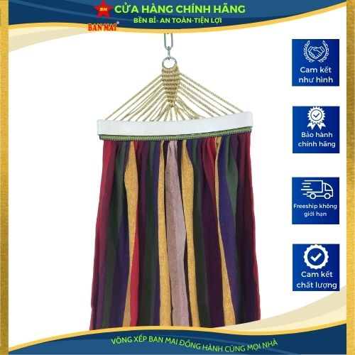 Võng vải bố sọc đỏ BAN MAI, gỗ/nhựa 40cm, không kèm khung