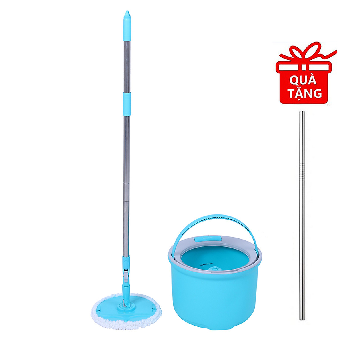 Bộ Cây Lau Nhà Xoay Tay 2 Bông Lau Lock&Lock Corner ETM494 - Màu Xanh Biển- Hàng Chính Hãng, Tăng Kèm Ống Hút Inox