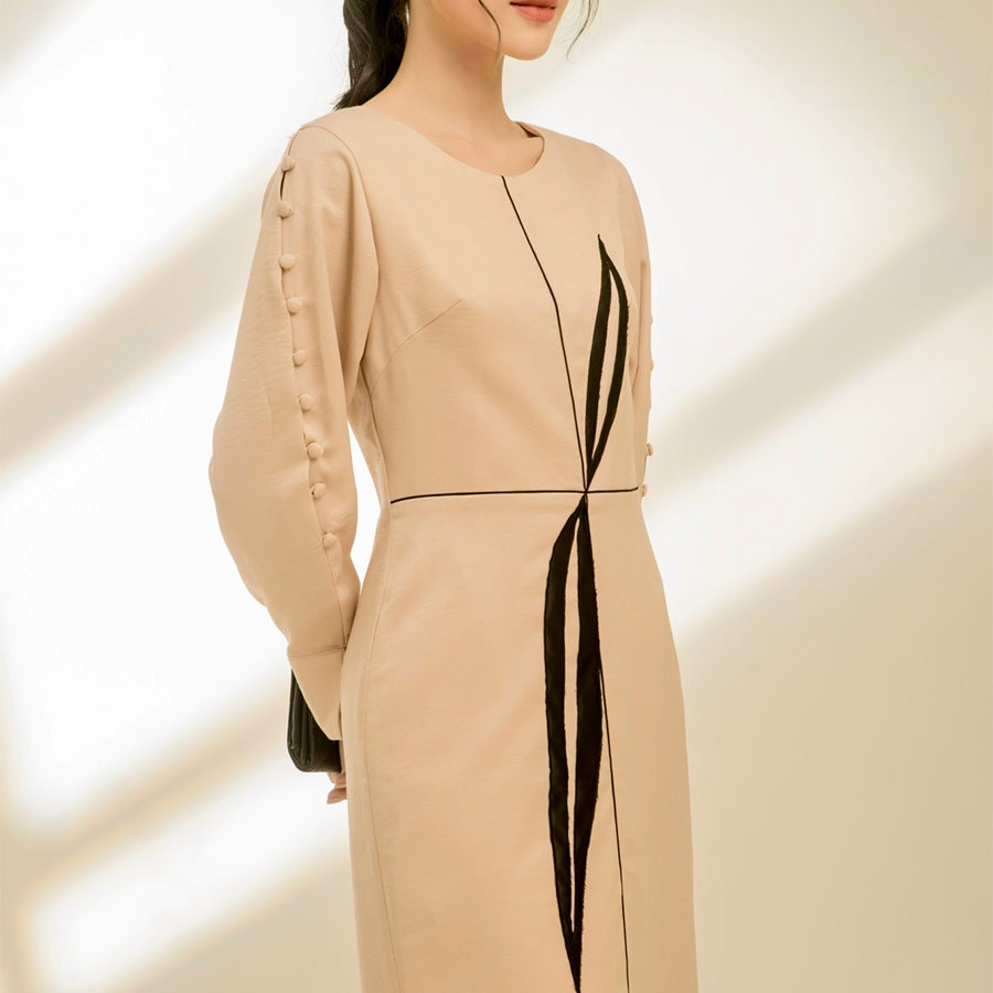 Đầm Kim họa Mentosa, đầm công sở, đầm thiết kế cao cấp