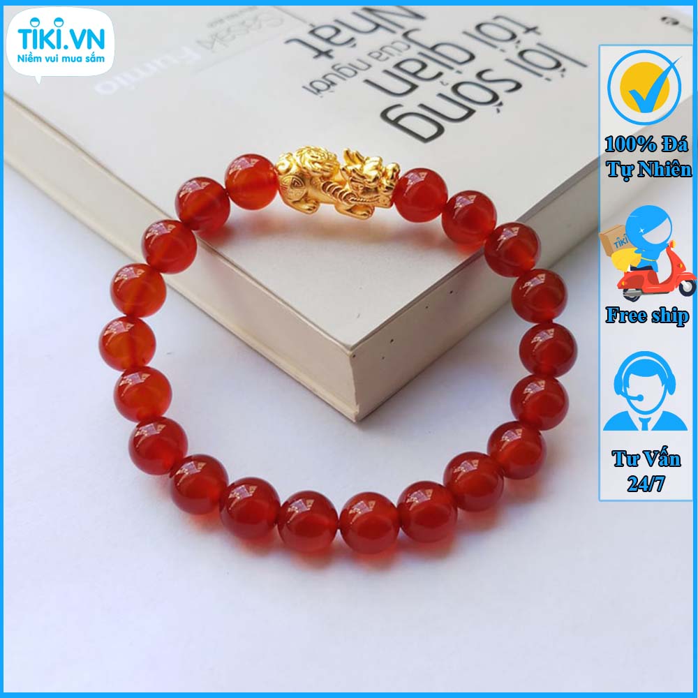 Vòng tay phong thủy nam nữ - Vòng đá mã não đỏ tỳ hưu vàng - Vòng phong thủy cho người mệnh hỏa thổ