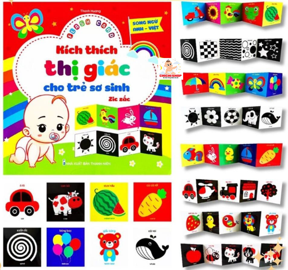 Flash card Trọn Bộ 40 Thẻ Học Thông Minh Kích Thích Thị Giác Hình Zic Zắc Cho Trẻ Sơ Sinh